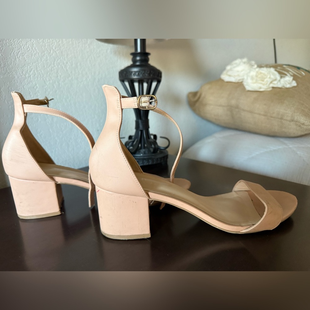 Nude Block Heel Ankle Strap Sandals